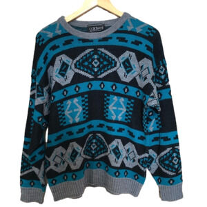 Vintage Wool Blend Southwestern Aztec Grandpa Crewneck Knit Sweater Medium